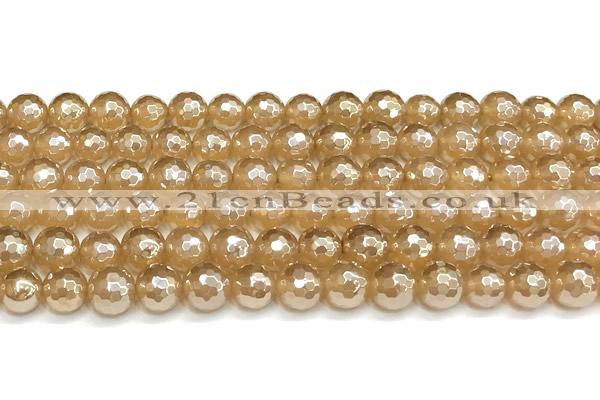 CAA6051 15 inches 8mm faceted round AB-color yellow agate beads