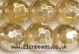 CAA6052 15 inches 10mm faceted round AB-color yellow agate beads