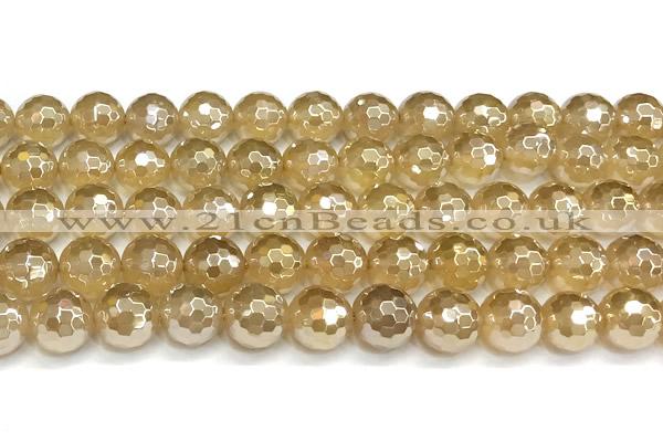 CAA6052 15 inches 10mm faceted round AB-color yellow agate beads