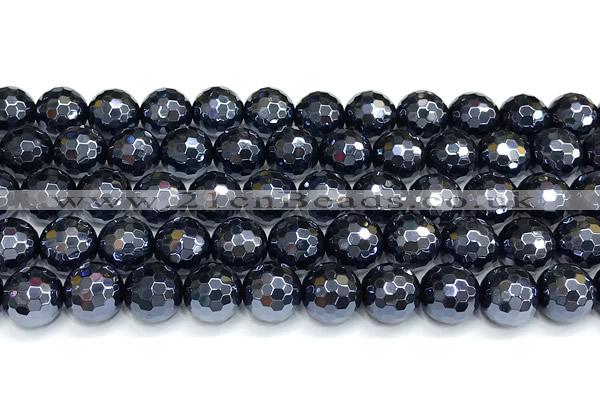 CAA6060 15 inches 10mm faceted round AB-color black agate beads