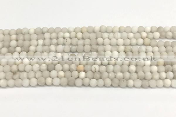 CAA6075 15 inches 4mm round matte white crazy lace agate beads