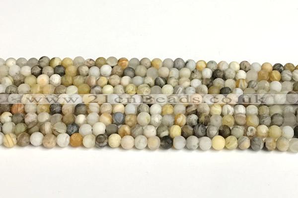 CAA6080 15 inches 4mm round matte bamboo leaf agate beads