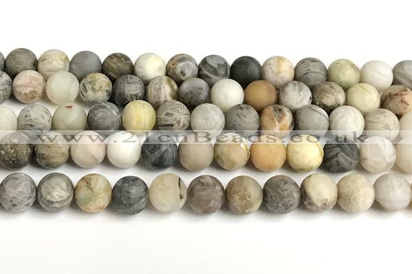 CAA6084 15 inches 12mm round matte bamboo leaf agate beads