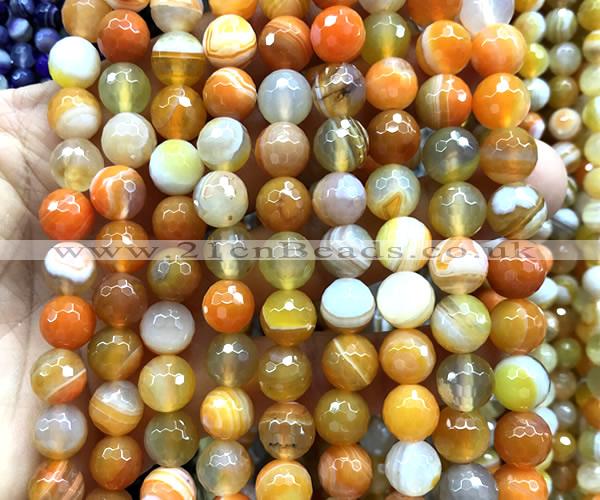 CAA6317 15 inches 10mm faceted round orange banded agate beads