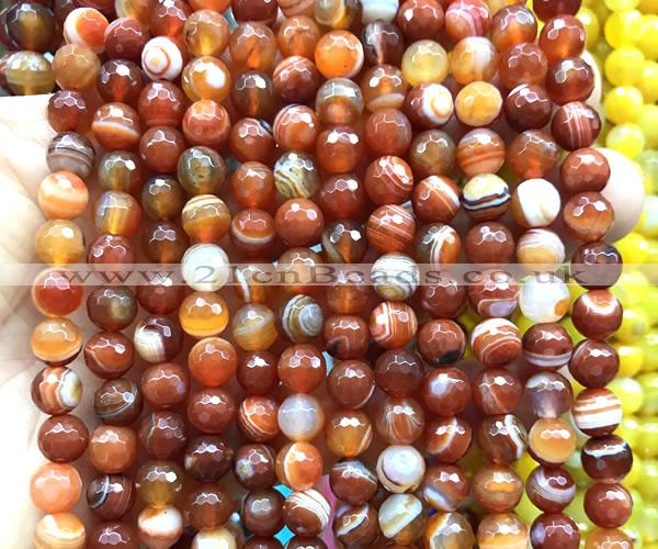 CAA6330 15 inches 6mm faceted round red banded agate beads