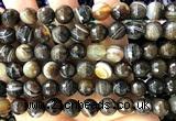 CAA6347 15 inches 10mm faceted round coffee banded agate beads