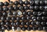 CAA6403 15 inches 10mm round black banded agate beads wholesale