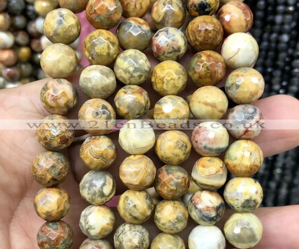 CAA6456 15 inches 12mm faceted round yellow crazy lace agate beads