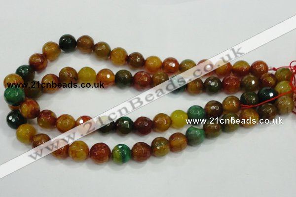 CAA718 15.5 inches 12mm faceted round fire crackle agate beads