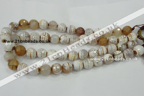 CAA724 15.5 inches 14mm faceted round fire crackle agate beads