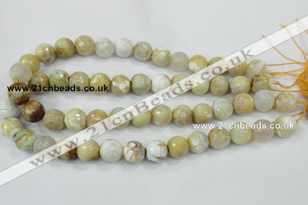 CAA726 15.5 inches 14mm faceted round fire crackle agate beads