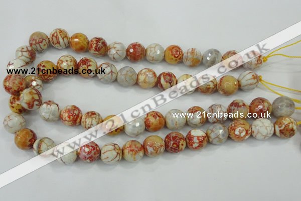 CAA729 15.5 inches 14mm faceted round fire crackle agate beads