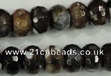 CAA732 10*14mm faceted rondelle fire crackle agate beads