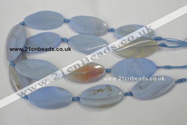 CAA746 15.5 inches 24*48mm twisted oval blue lace agate beads wholesale