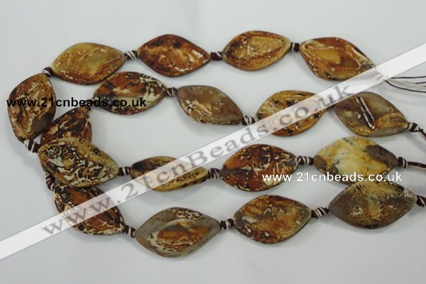 CAA759 15.5 inches 22*33mm twisted marquise wooden agate beads