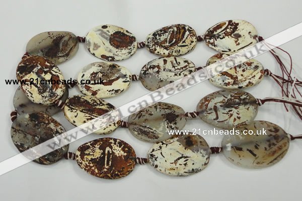 CAA762 15.5 inches 30*39mm twisted oval wooden agate beads