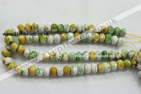 CAA825 15.5 inches 10*14mm faceted rondelle fire crackle agate beads