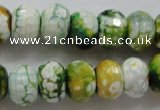 CAA827 15.5 inches 10*14mm faceted rondelle fire crackle agate beads