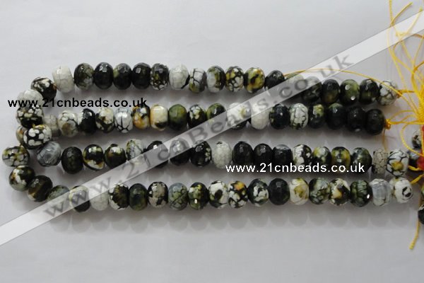 CAA828 15.5 inches 10*14mm faceted rondelle fire crackle agate beads