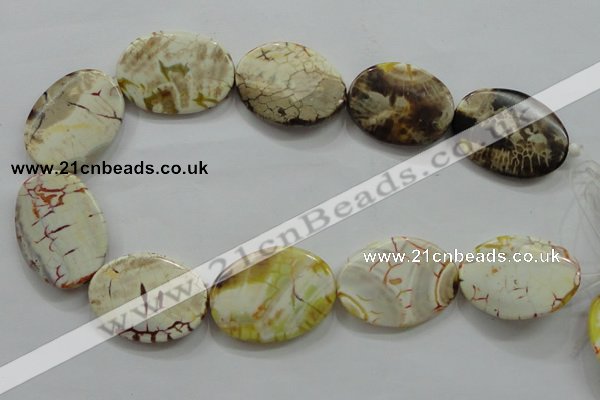 CAA845 15.5 inches 25*35mm twisted oval fire crackle agate beads