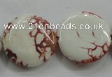 CAA848 15.5 inches 25mm flat round fire crackle agate beads