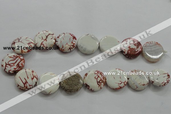 CAA848 15.5 inches 25mm flat round fire crackle agate beads