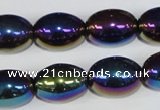 CAA853 15.5 inches 13*18mm rice AB-color black agate beads