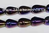 CAA855 15.5 inches 10*14mm teardrop AB-color black agate beads