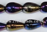 CAA857 15.5 inches 13*20mm teardrop AB-color black agate beads