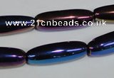 CAA858 15.5 inches 9*27mm rice AB-color black agate beads