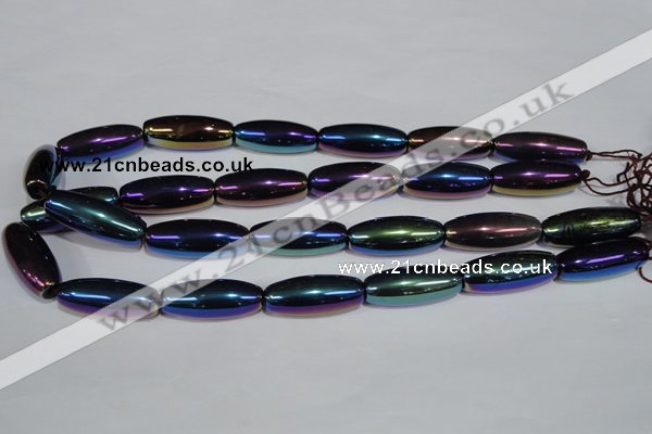 CAA859 15.5 inches 12*30mm rice AB-color black agate beads