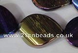 CAA863 15.5 inches 25*33mm twisted teardrop AB-color black agate beads