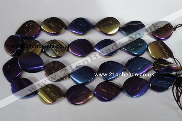 CAA863 15.5 inches 25*33mm twisted teardrop AB-color black agate beads