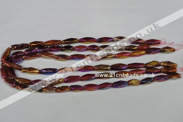 CAA882 15.5 inches 7*18mm faceted cuboid AB-color red agate beads