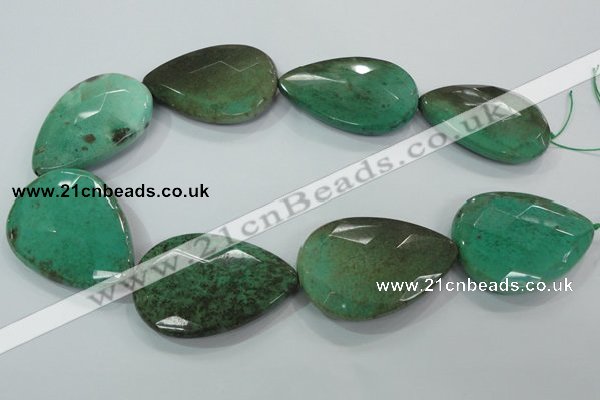 CAA96 15.5 inches 35*50mm faceted flat teardrop grass agate beads