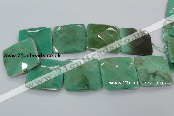 CAA98 15.5 inches 45*45mm faceted square grass agate gemstone beads