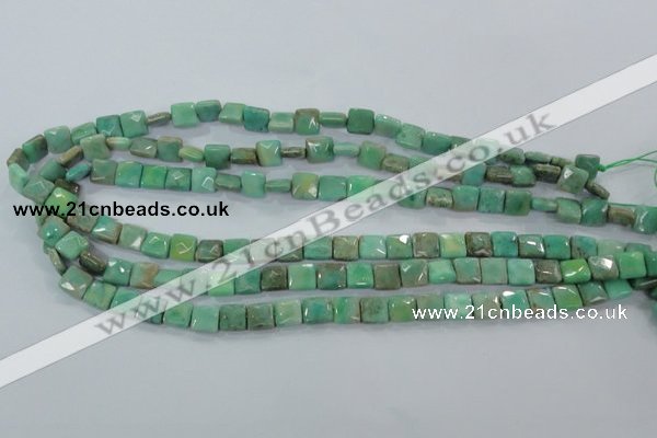 CAA99 15.5 inches 8*8mm faceted square grass agate gemstone beads