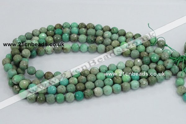 CAB08 15.5 inches 10mm faceted round green grass agate gemstone beads