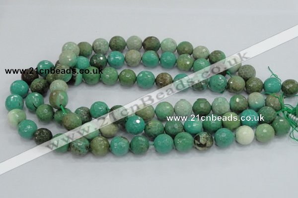 CAB10 15.5 inches 14mm faceted round green grass agate gemstone beads
