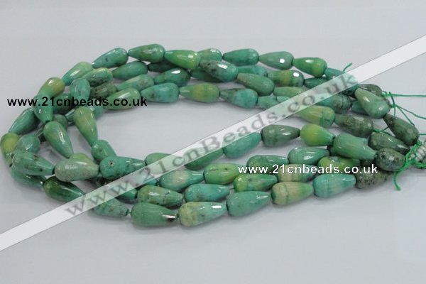 CAB16 15.5 inches 10*20mm faceted teardrop green grass agate beads