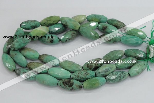 CAB21 15.5 inches 14*30mm faceted rice green grass agate beads