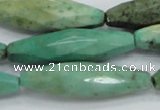 CAB22 15.5 inches 11*40mm faceted rice green grass agate beads