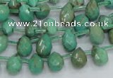 CAB23 15.5 inches 7*10mm faceted teardrop green grass agate beads