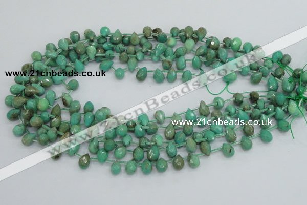 CAB23 15.5 inches 7*10mm faceted teardrop green grass agate beads