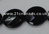 CAB320 15.5 inches 25mm faceted coin black agate gemstone beads