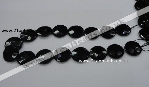 CAB320 15.5 inches 25mm faceted coin black agate gemstone beads