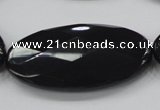 CAB322 15.5 inches 25*50mm faceted oval black agate gemstone beads