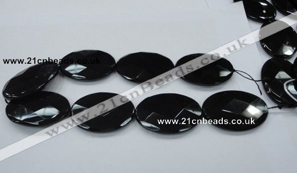 CAB323 15.5 inches 35*50mm faceted oval black agate gemstone beads