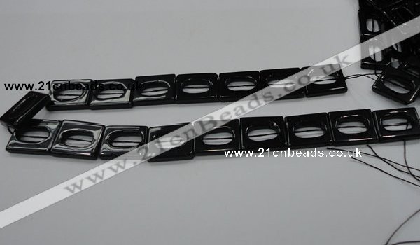 CAB328 15.5 inches 18*24mm hollow rectangle black agate gemstone beads