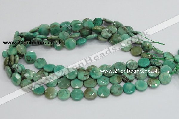 CAB33 15.5 inches 14mm faceted coin green grass agate gemstone beads